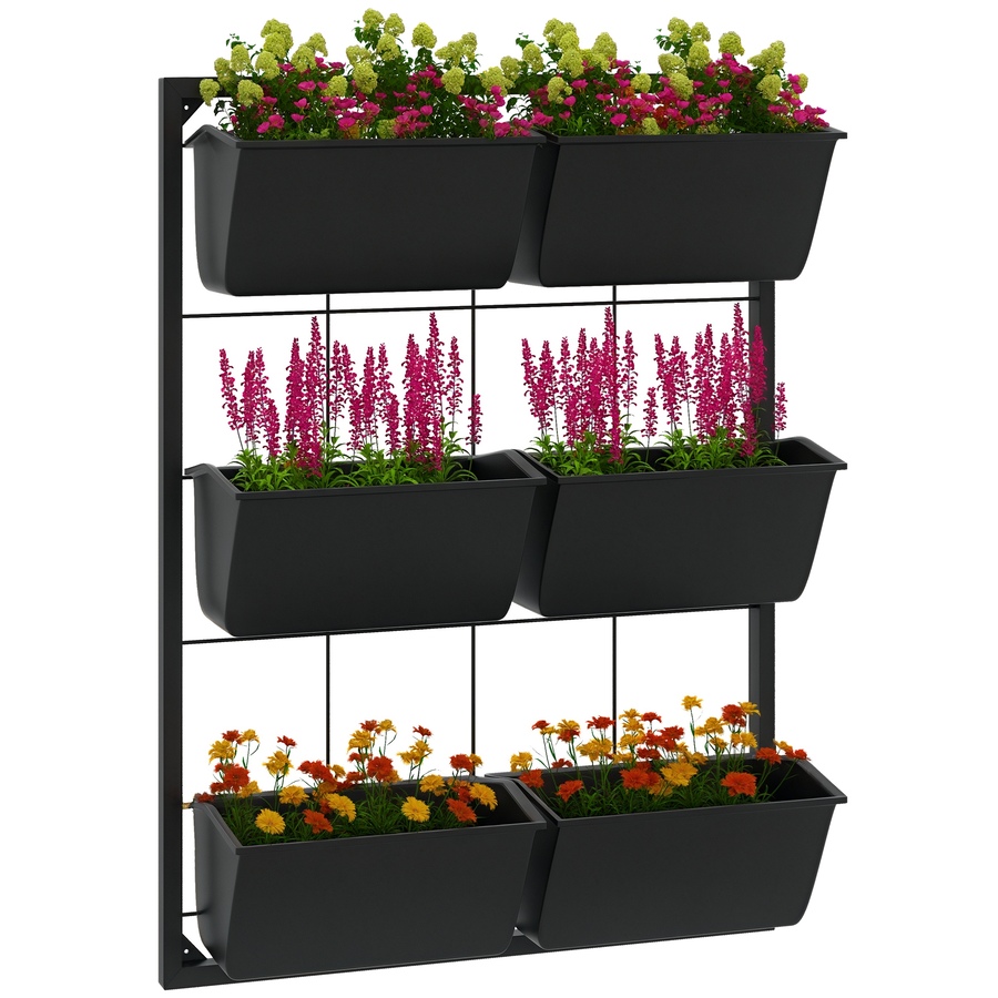 Image 923135.jpg, Product 923-135 / Price $66.99, Outsunny 3-Tier Wall Planter with 6 Pots, Hanging Plant Holder from Outsunny on TSC.ca's Home & Garden department