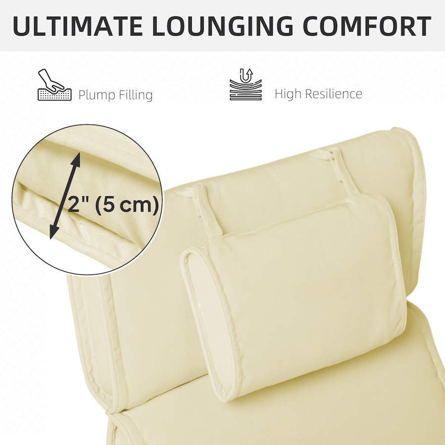 Image 923141_ALTMORE3.jpg, Product 923-141 / Price $89.99, Outsunny Garden Lounger Chair Cushion ONLY, Thick Padded, Headrest, Cream from Outsunny on TSC.ca's Home & Garden department