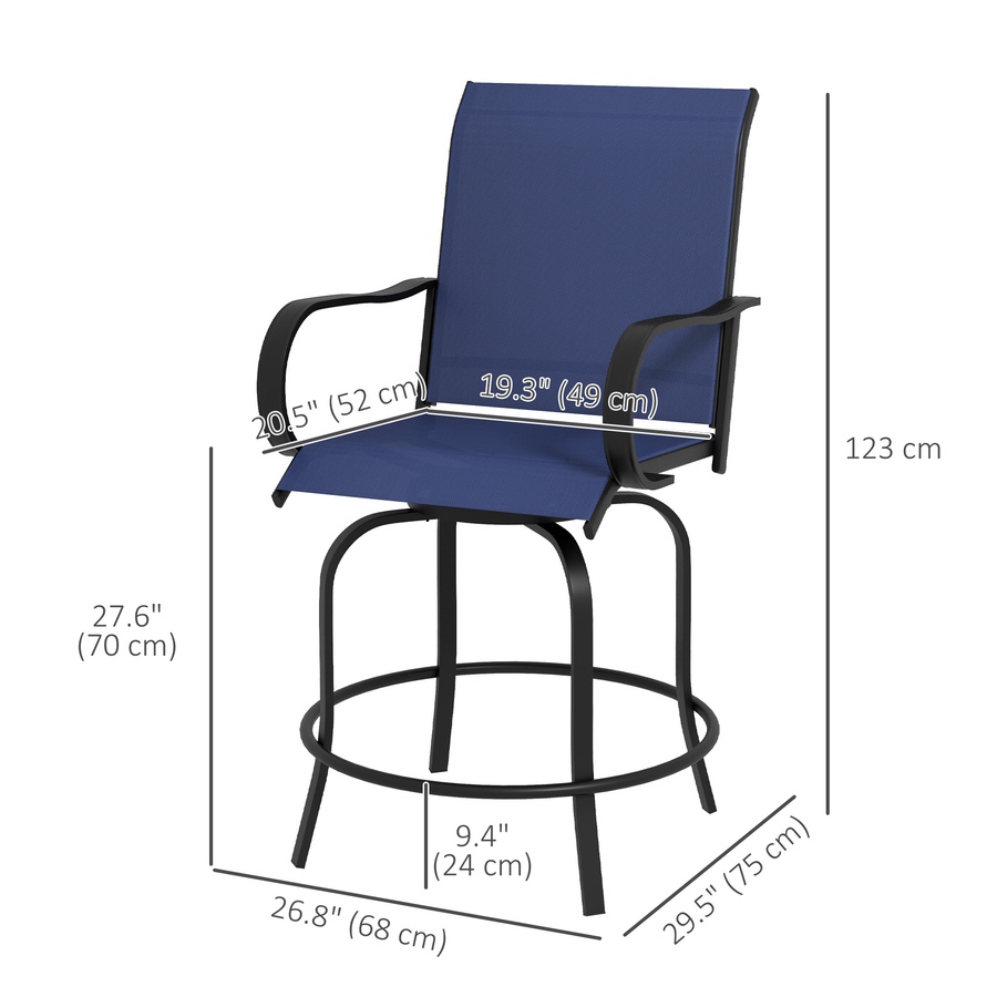 Image 923149_ALTMORE2.jpg, Product 923-149 / Price $189.99, Outsunny Outdoor Bar Stools Set of 2 w/ Armrests, Bar Height Chairs, Navy from Outsunny on TSC.ca's Home & Garden department