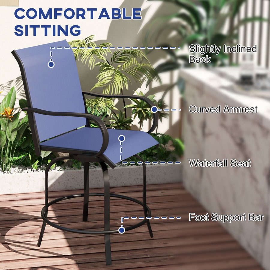 Image 923149_ALTMORE4.jpg, Product 923-149 / Price $189.99, Outsunny Outdoor Bar Stools Set of 2 w/ Armrests, Bar Height Chairs, Navy from Outsunny on TSC.ca's Home & Garden department