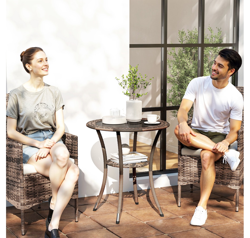 Image 923155_ALTMORE1.jpg, Product 923-155 / Price $84.99, Outsunny Wicker Dining Table w/ 2-Tier Shelf, Round Coffee Table, Brown from Outsunny on TSC.ca's Home & Garden department