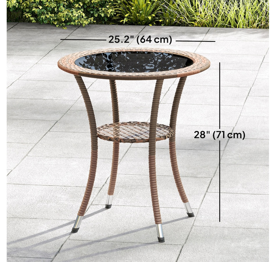 Image 923155_ALTMORE2.jpg, Product 923-155 / Price $84.99, Outsunny Wicker Dining Table w/ 2-Tier Shelf, Round Coffee Table, Brown from Outsunny on TSC.ca's Home & Garden department