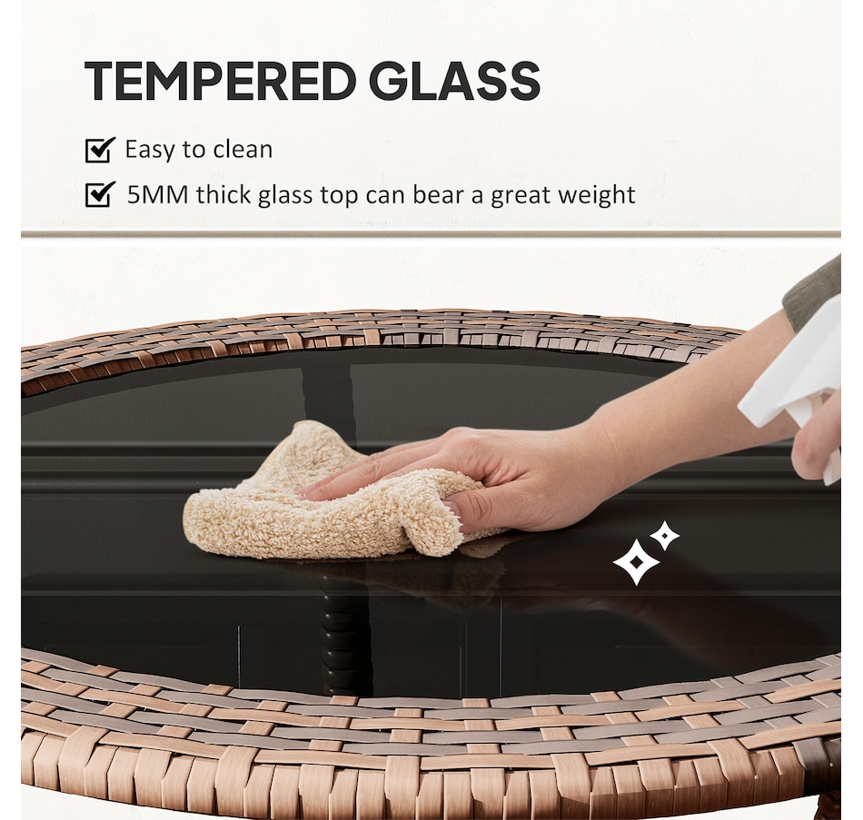 Image 923155_ALTMORE5.jpg, Product 923-155 / Price $84.99, Outsunny Wicker Dining Table w/ 2-Tier Shelf, Round Coffee Table, Brown from Outsunny on TSC.ca's Home & Garden department