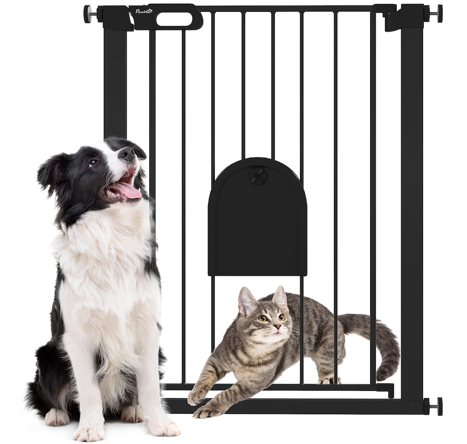 Image 923250.jpg, Product 923-250 / Price $79.99, PawHut 30"-32" Extra Wide Pet Gate Barrier with Small Door, 35"H, Black from PawHut on TSC.ca's Home & Garden department