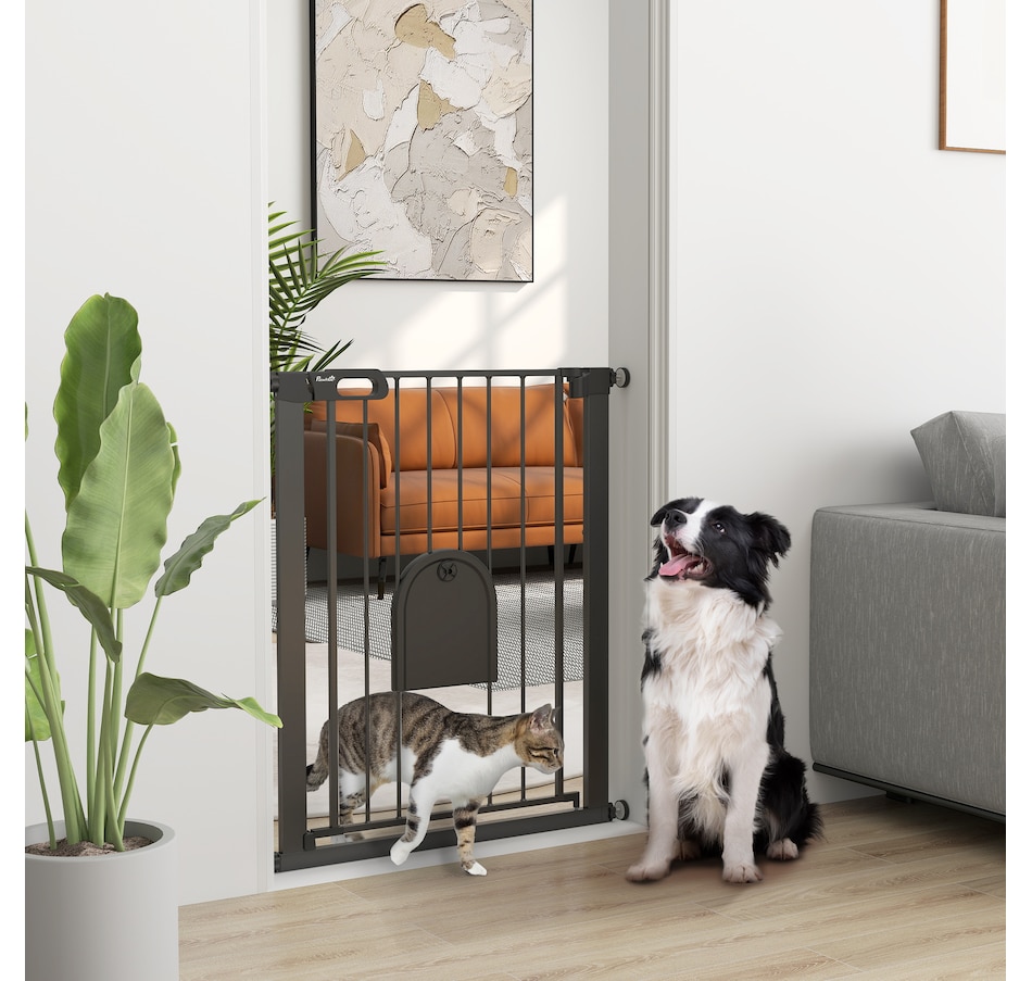 Image 923250_ALTMORE1.jpg, Product 923-250 / Price $79.99, PawHut 30"-32" Extra Wide Pet Gate Barrier with Small Door, 35"H, Black from PawHut on TSC.ca's Home & Garden department