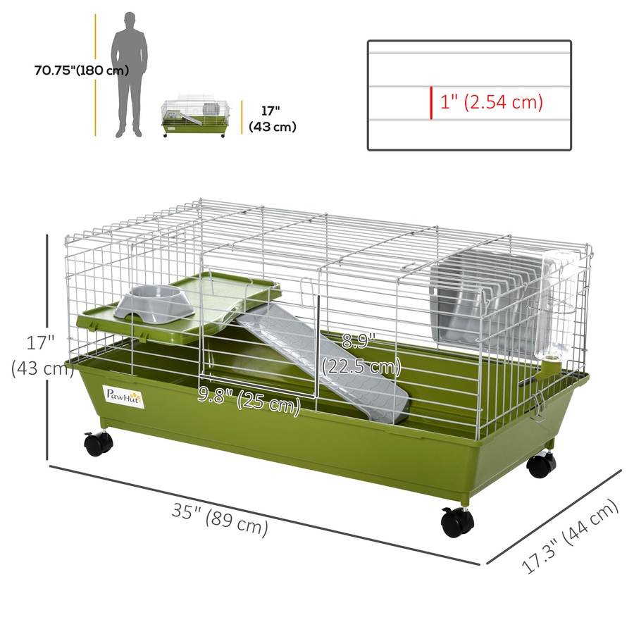 Image 923265_ALTMORE11.jpg, Product 923-265 / Price $99.00, PawHut Small Animal Cage with Food Dish, Water Bottle, Hay Feeder, Green from PawHut on TSC.ca's Home & Garden department