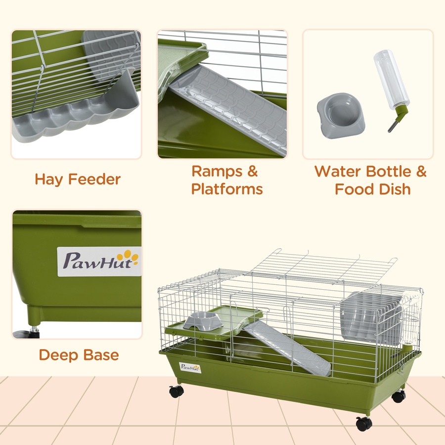 Image 923265_ALTMORE5.jpg, Product 923-265 / Price $99.00, PawHut Small Animal Cage with Food Dish, Water Bottle, Hay Feeder, Green from PawHut on TSC.ca's Home & Garden department