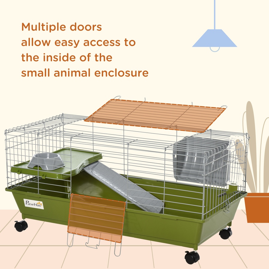 Image 923265_ALTMORE6.jpg, Product 923-265 / Price $99.00, PawHut Small Animal Cage with Food Dish, Water Bottle, Hay Feeder, Green from PawHut on TSC.ca's Home & Garden department