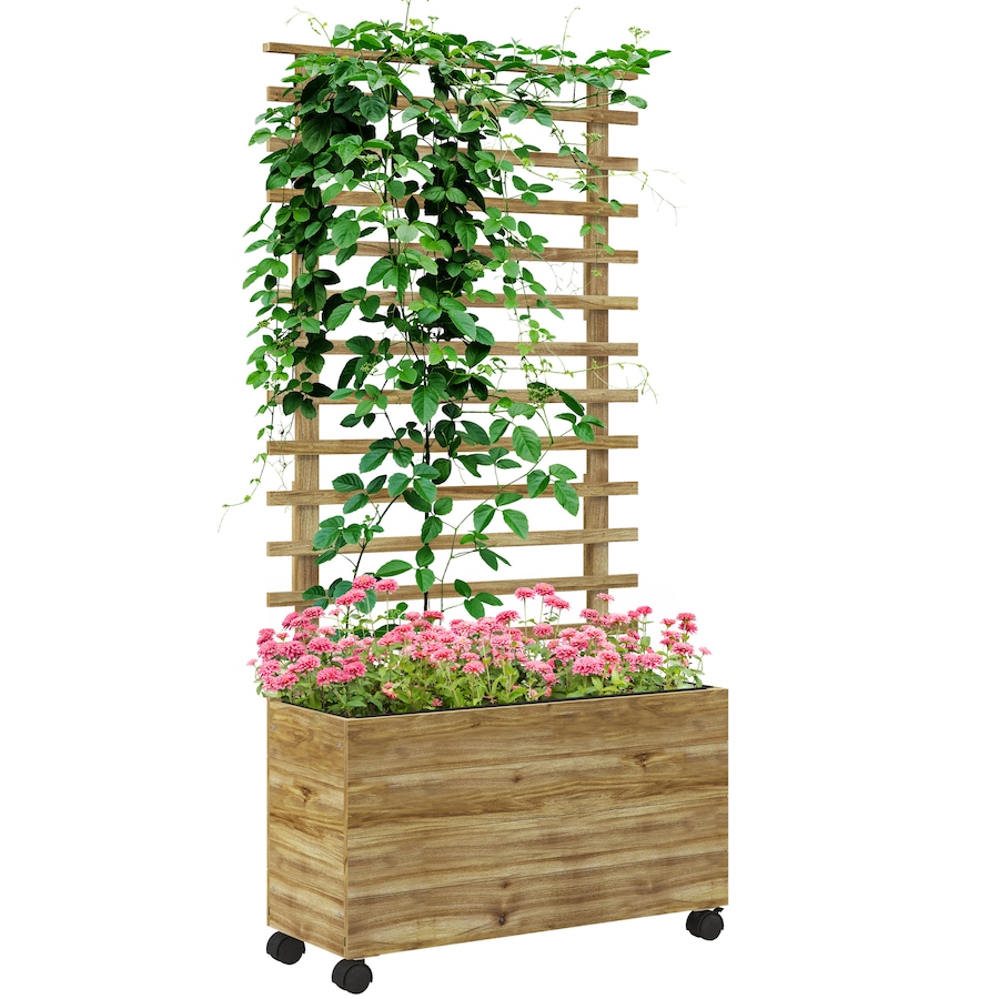 Image 923277.jpg, Product 923-277 / Price $99.99, Outsunny Wooden Planter with Trellis, Wheels, Raised Garden Bed, Natural from Outsunny on TSC.ca's Home & Garden department