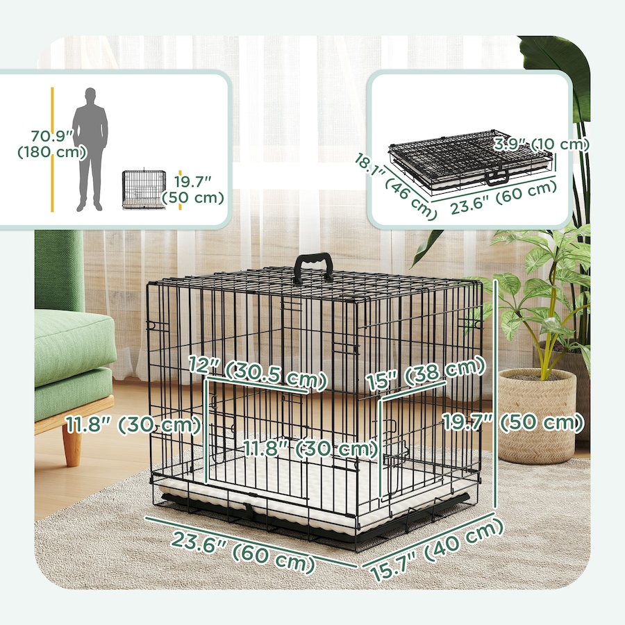 Image 923293_ALTMORE2.jpg, Product 923-293 / Price $59.99, PawHut 24" Dog Crate, Folding Metal Dog Kennel with 2 Doors, Tray, Cushion from PawHut on TSC.ca's Home & Garden department