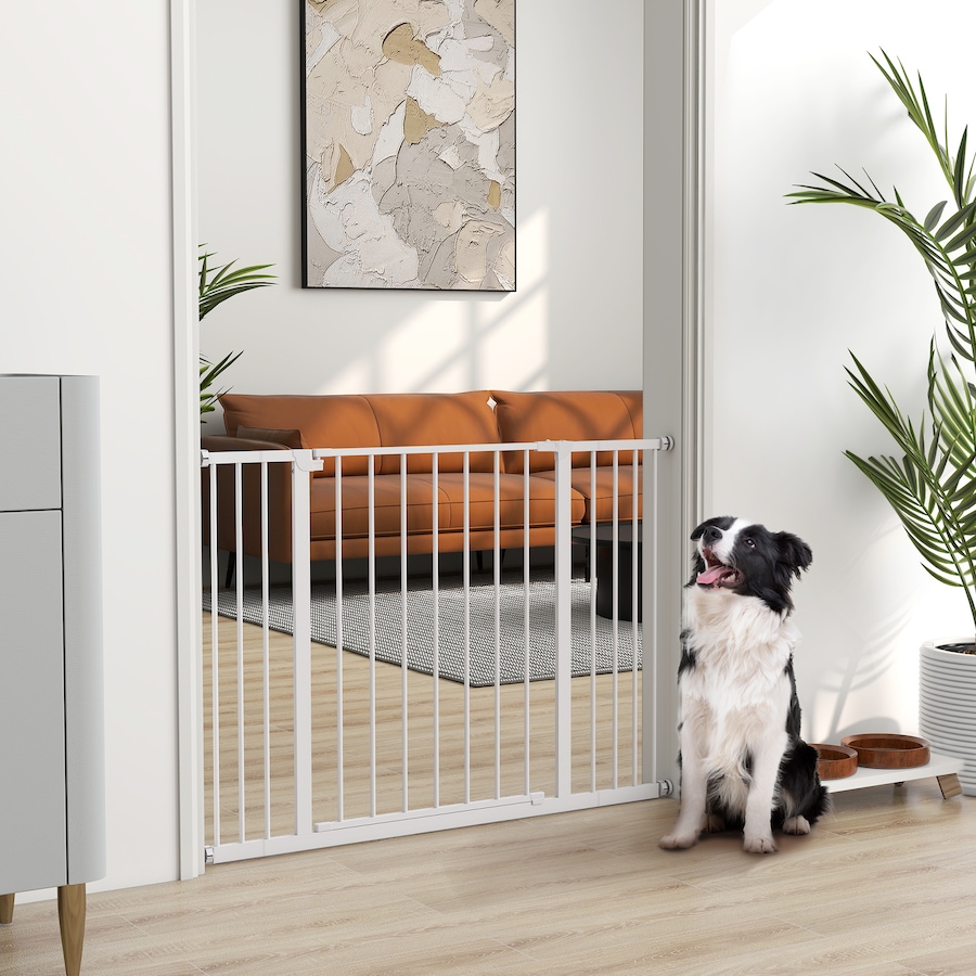 Image 923308_ALTMORE1.jpg, Product 923-308 / Price $69.99, PawHut Pressure Fitted Pet Dog Safety Gate Metal Fence 29.9'' Tall, White from PawHut on TSC.ca's Home & Garden department