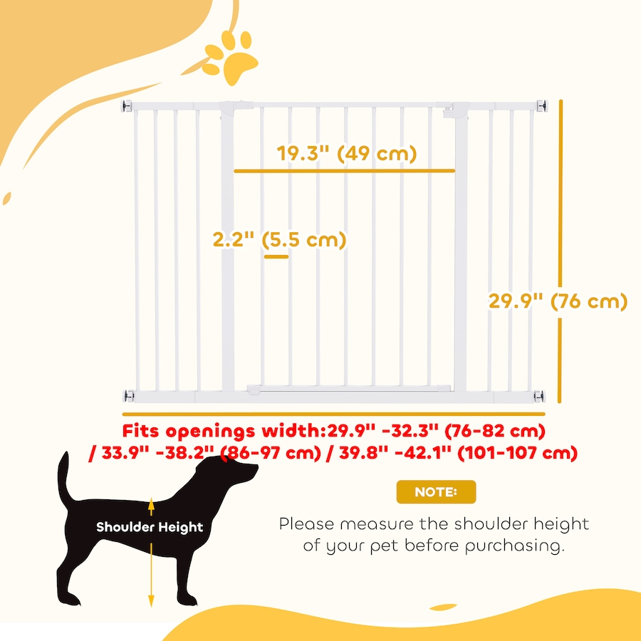 Image 923308_ALTMORE2.jpg, Product 923-308 / Price $69.99, PawHut Pressure Fitted Pet Dog Safety Gate Metal Fence 29.9'' Tall, White from PawHut on TSC.ca's Home & Garden department