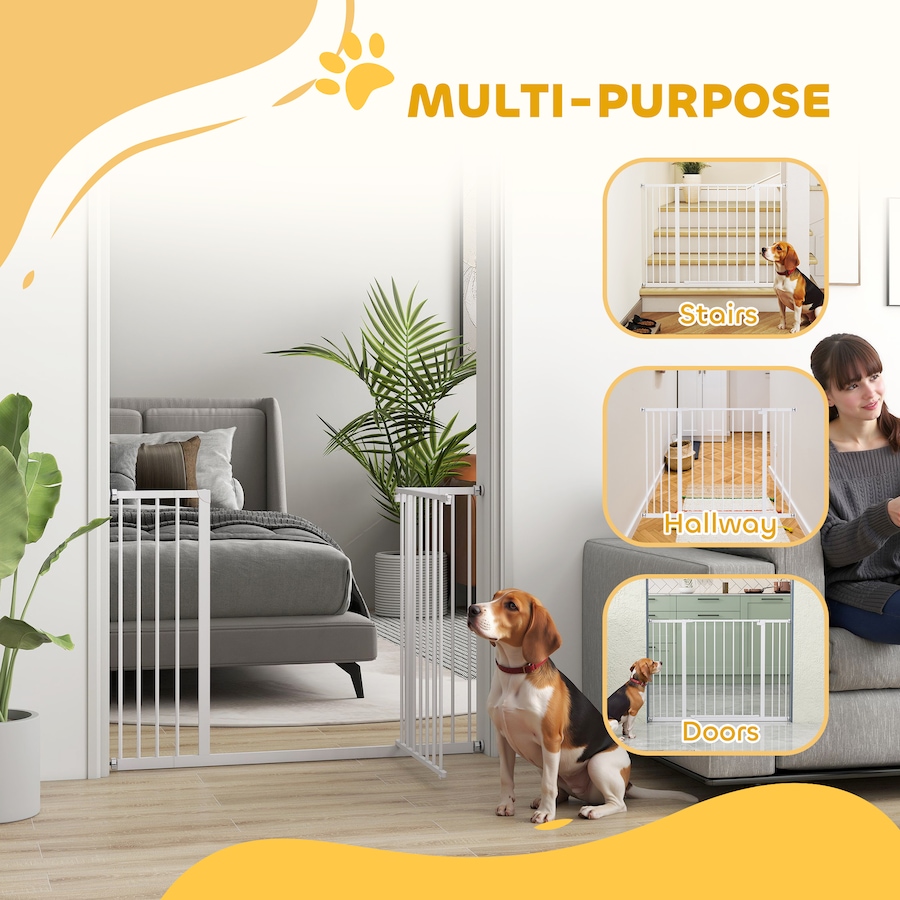 Image 923308_ALTMORE3.jpg, Product 923-308 / Price $69.99, PawHut Pressure Fitted Pet Dog Safety Gate Metal Fence 29.9'' Tall, White from PawHut on TSC.ca's Home & Garden department