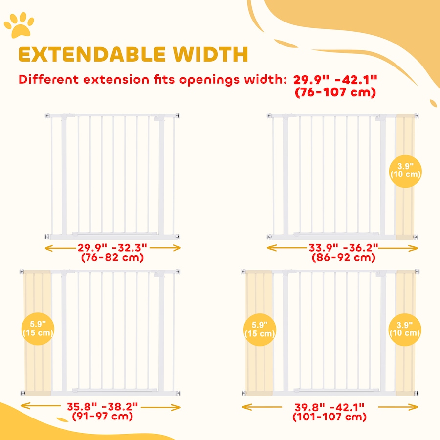 Image 923308_ALTMORE4.jpg, Product 923-308 / Price $69.99, PawHut Pressure Fitted Pet Dog Safety Gate Metal Fence 29.9'' Tall, White from PawHut on TSC.ca's Home & Garden department