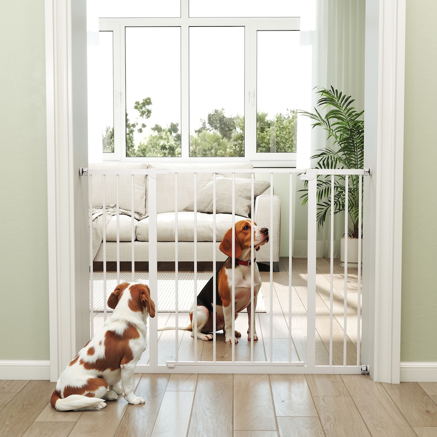 Image 923308_ALTMORE6.jpg, Product 923-308 / Price $69.99, PawHut Pressure Fitted Pet Dog Safety Gate Metal Fence 29.9'' Tall, White from PawHut on TSC.ca's Home & Garden department