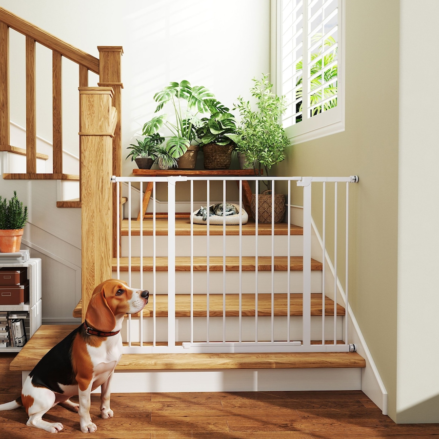 Image 923308_ALTMORE7.jpg, Product 923-308 / Price $69.99, PawHut Pressure Fitted Pet Dog Safety Gate Metal Fence 29.9'' Tall, White from PawHut on TSC.ca's Home & Garden department
