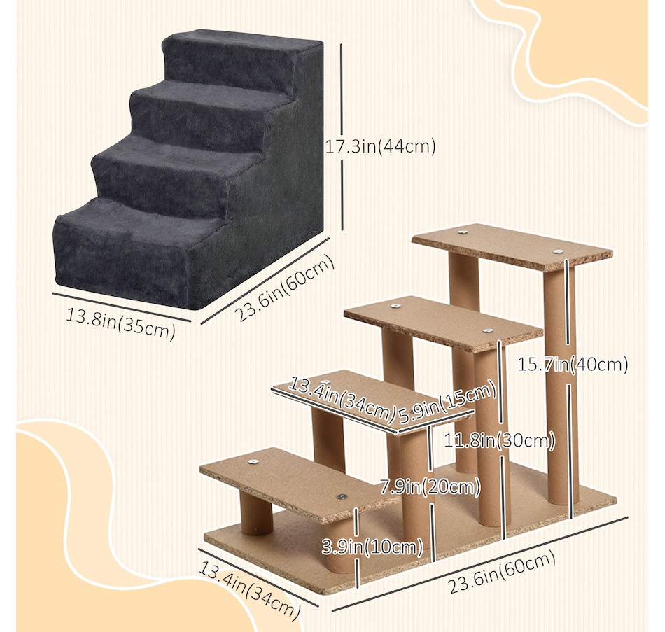 Image 923355_ALTMORE2.jpg, Product 923-355 / Price $46.99, PawHut 4-Step Pet Steps Cat Stairs, Cats/Dogs, Climbing on Bed, Dark Grey from PawHut on TSC.ca's Home & Garden department