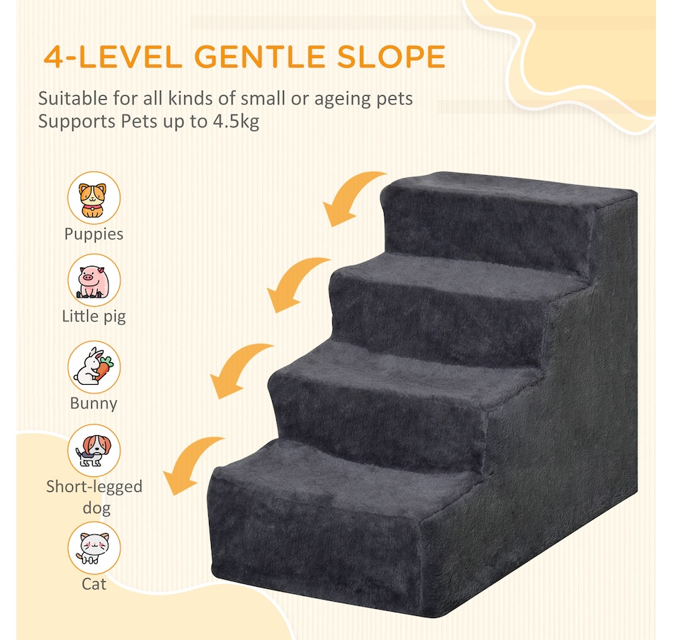 Image 923355_ALTMORE3.jpg, Product 923-355 / Price $46.99, PawHut 4-Step Pet Steps Cat Stairs, Cats/Dogs, Climbing on Bed, Dark Grey from PawHut on TSC.ca's Home & Garden department