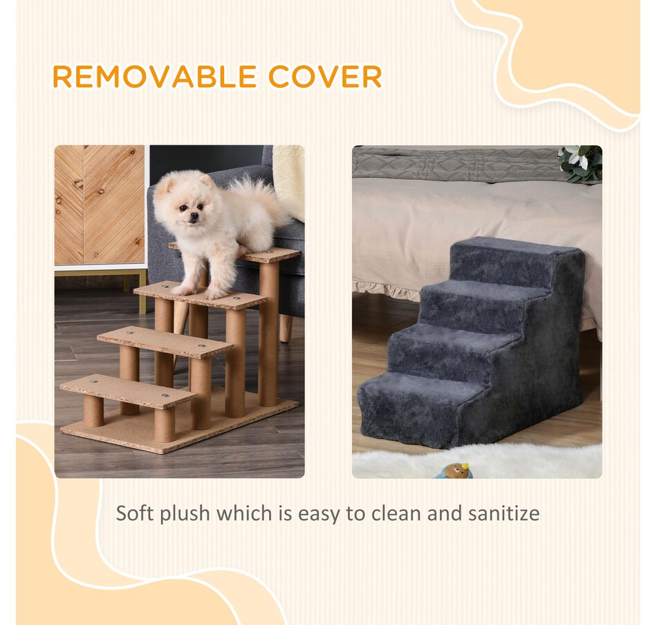 Image 923355_ALTMORE4.jpg, Product 923-355 / Price $46.99, PawHut 4-Step Pet Steps Cat Stairs, Cats/Dogs, Climbing on Bed, Dark Grey from PawHut on TSC.ca's Home & Garden department