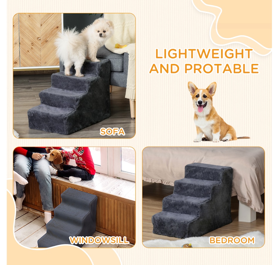 Image 923355_ALTMORE6.jpg, Product 923-355 / Price $46.99, PawHut 4-Step Pet Steps Cat Stairs, Cats/Dogs, Climbing on Bed, Dark Grey from PawHut on TSC.ca's Home & Garden department
