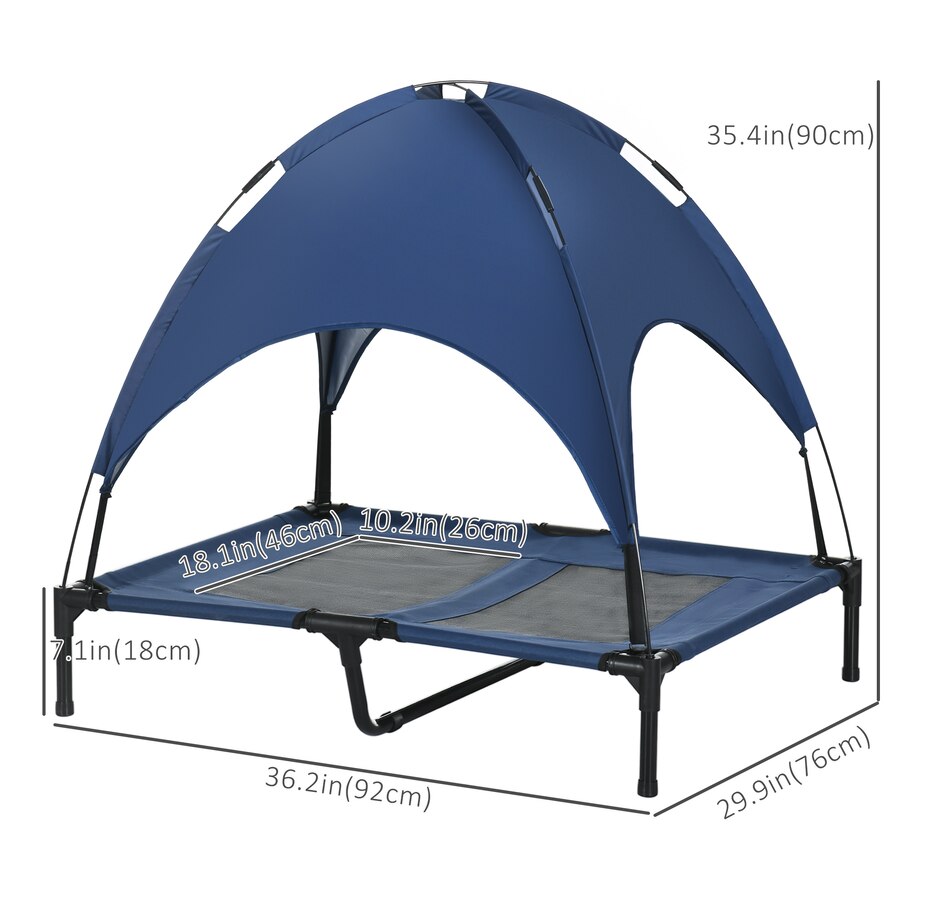 Image 923369_ALTMORE2.jpg, Product 923-369 / Price $58.99, PawHut Elevated Cooling Pet Bed Portable Raised Dog Cot with Canopy, Blue from PawHut on TSC.ca's Home & Garden department