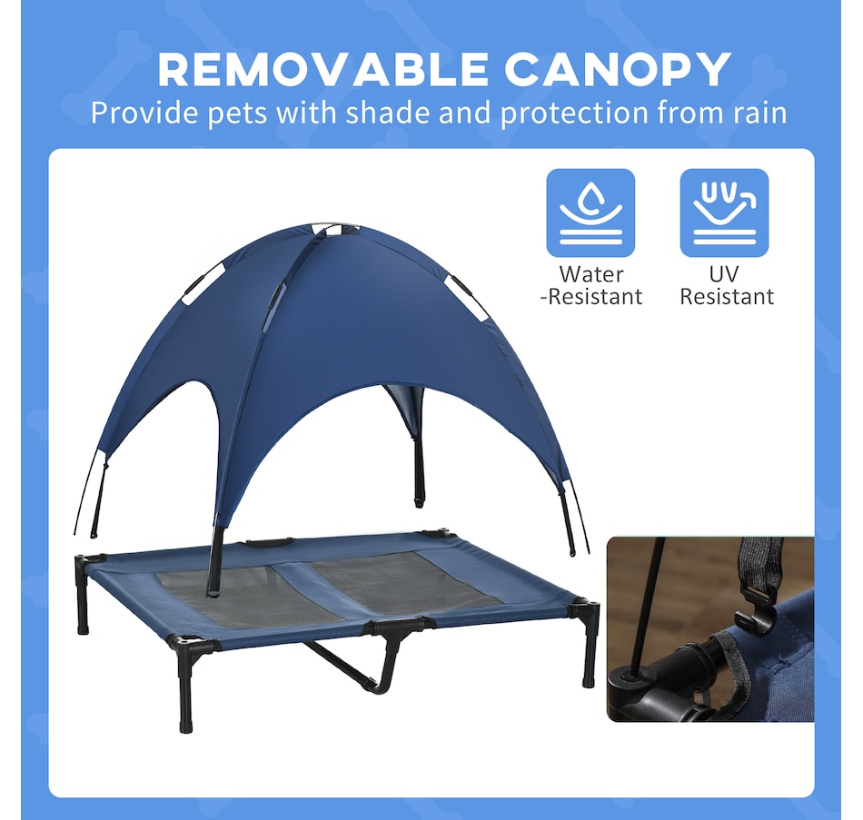 Image 923369_ALTMORE5.jpg, Product 923-369 / Price $58.99, PawHut Elevated Cooling Pet Bed Portable Raised Dog Cot with Canopy, Blue from PawHut on TSC.ca's Home & Garden department