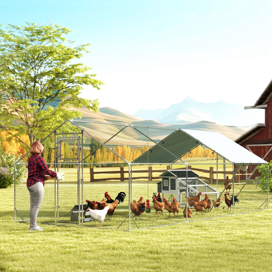 Image 923417_ALTMORE1.jpg, Product 923-417 / Price $329.99, PawHut Chicken Run, Large Metal Chicken Coop w/ Cover for 18-24 Chickens from PawHut on TSC.ca's Home & Garden department