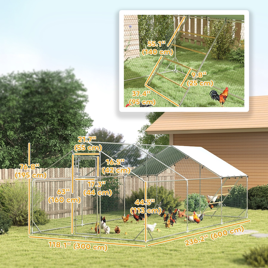 Image 923417_ALTMORE2.jpg, Product 923-417 / Price $329.99, PawHut Chicken Run, Large Metal Chicken Coop w/ Cover for 18-24 Chickens from PawHut on TSC.ca's Home & Garden department