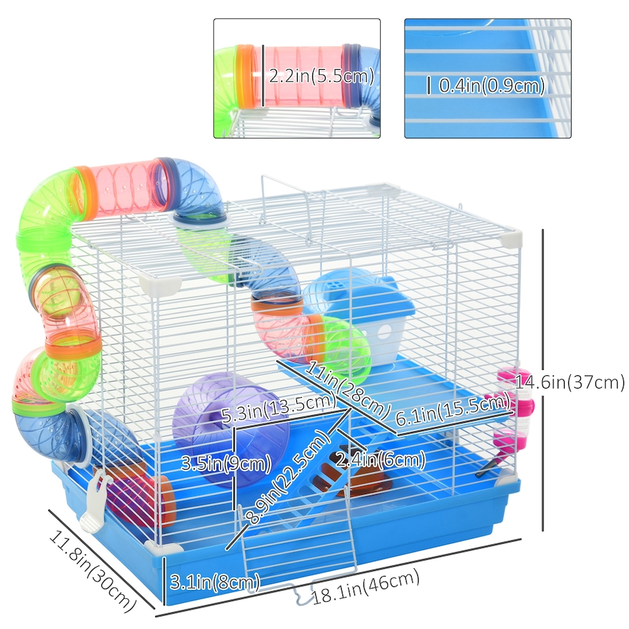 Image 923447_ALTMORE2.jpg, Product 923-447 / Price $51.99, PawHut 18" Large Hamster Cage, 2-Level Small Animal House, Blue from PawHut on TSC.ca's Home & Garden department