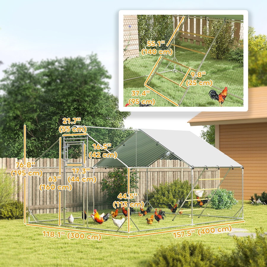 Image 923451_ALTMORE2.jpg, Product 923-451 / Price $306.99, PawHut Chicken Run, Large Metal Chicken Coop w/ Cover for 12-18 Chickens from PawHut on TSC.ca's Home & Garden department