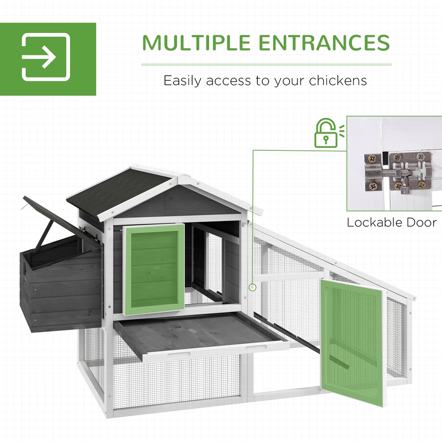 Image 923474_ALTMORE4.jpg, Product 923-474 / Price $239.99, PawHut 69" Chicken Coop Wooden Hen House with Run, Nesting Box, Tray, Grey from PawHut on TSC.ca's Home & Garden department