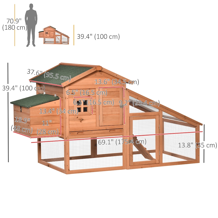 Image 923479_ALTMORE2.jpg, Product 923-479 / Price $199.99, PawHut 69" Chicken Coop Wooden Hen House with Run, Nesting Box, Tray Yellow from PawHut on TSC.ca's Home & Garden department