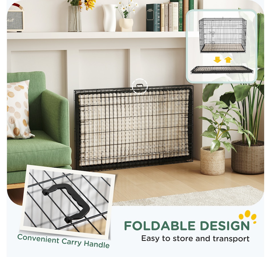 Image 923488_ALTMORE6.jpg, Product 923-488 / Price $118.99, PawHut 41" Dog Crate, Folding Metal Dog Kennel with 2 Doors, Tray, Cushion from PawHut on TSC.ca's Home & Garden department