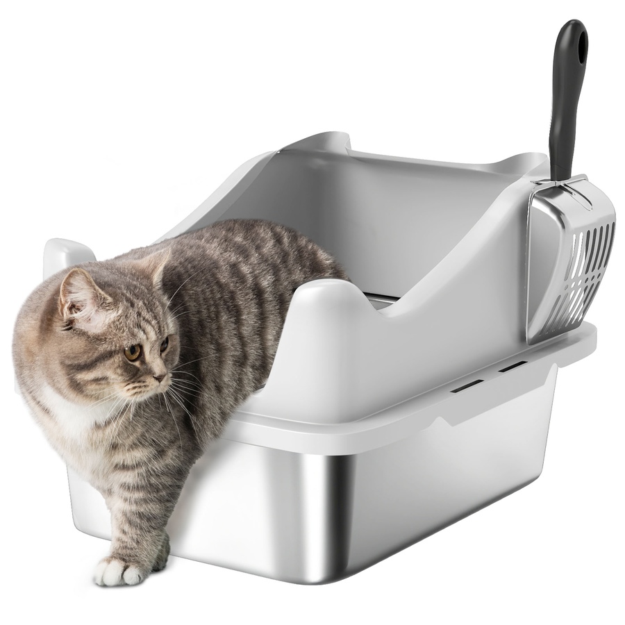 Image 923489.jpg, Product 923-489 / Price $51.99, PawHut Cat Litter Box Stainless Steel, High Sided with Litter Scoop, Grey from PawHut on TSC.ca's Home & Garden department