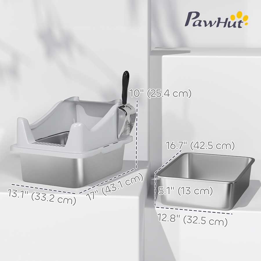 Image 923489_ALTMORE2.jpg, Product 923-489 / Price $51.99, PawHut Cat Litter Box Stainless Steel, High Sided with Litter Scoop, Grey from PawHut on TSC.ca's Home & Garden department
