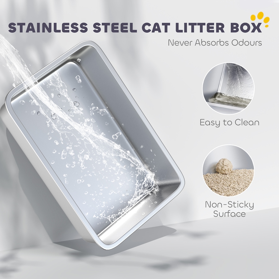 Image 923489_ALTMORE3.jpg, Product 923-489 / Price $51.99, PawHut Cat Litter Box Stainless Steel, High Sided with Litter Scoop, Grey from PawHut on TSC.ca's Home & Garden department