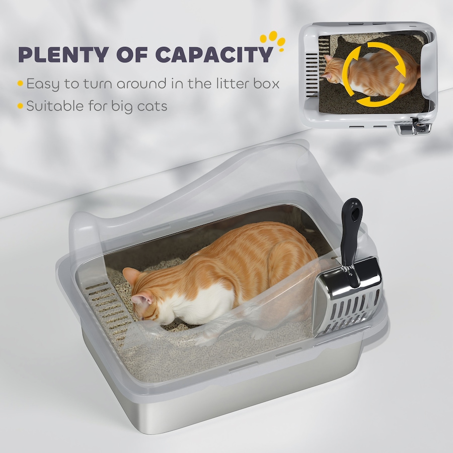 Image 923489_ALTMORE4.jpg, Product 923-489 / Price $51.99, PawHut Cat Litter Box Stainless Steel, High Sided with Litter Scoop, Grey from PawHut on TSC.ca's Home & Garden department