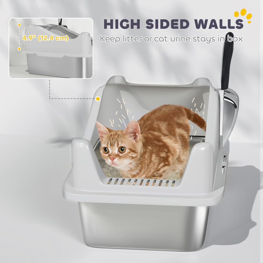 Image 923489_ALTMORE5.jpg, Product 923-489 / Price $51.99, PawHut Cat Litter Box Stainless Steel, High Sided with Litter Scoop, Grey from PawHut on TSC.ca's Home & Garden department