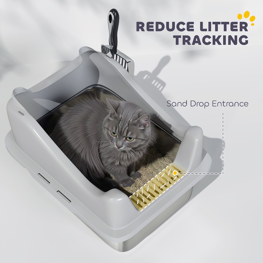 Image 923489_ALTMORE6.jpg, Product 923-489 / Price $51.99, PawHut Cat Litter Box Stainless Steel, High Sided with Litter Scoop, Grey from PawHut on TSC.ca's Home & Garden department