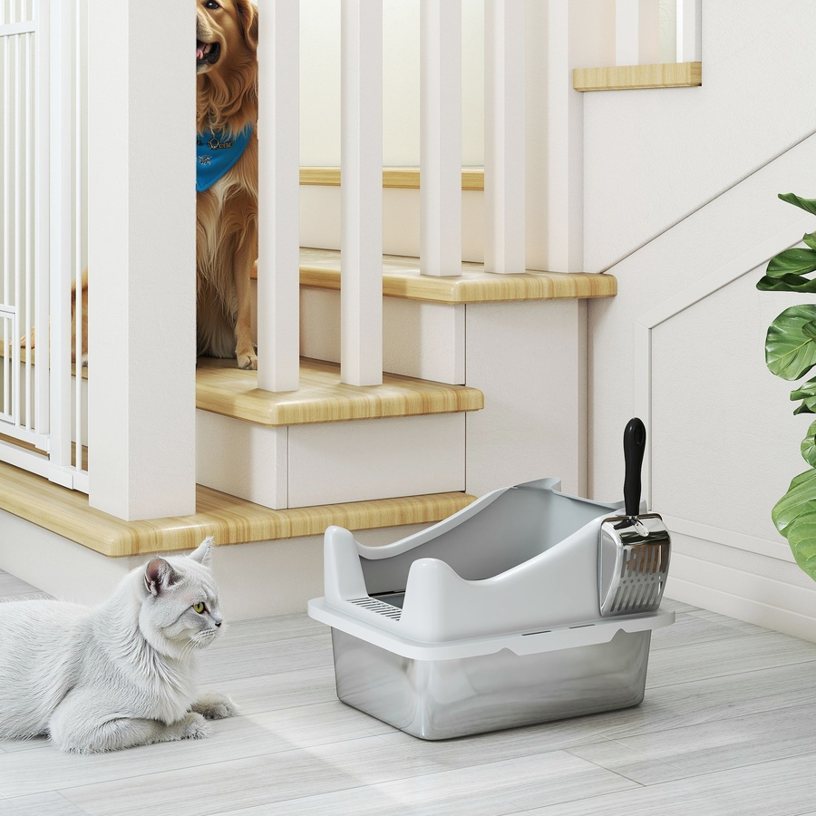 Image 923489_ALTMORE8.jpg, Product 923-489 / Price $51.99, PawHut Cat Litter Box Stainless Steel, High Sided with Litter Scoop, Grey from PawHut on TSC.ca's Home & Garden department