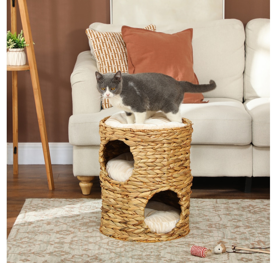 Image 923505_ALTMORE1.jpg, Product 923-505 / Price $85.74, 2-Storey Cat Condo Barrel, Small Cat Tree Tower with Cushions, Light Brown from PawHut on TSC.ca's Home & Garden department