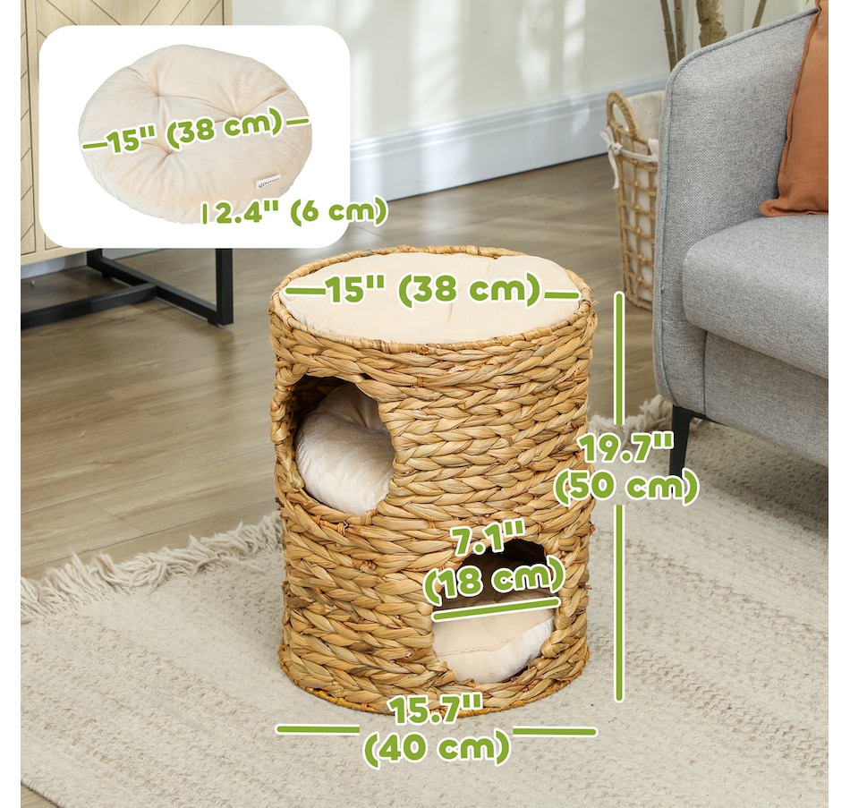 Image 923505_ALTMORE2.jpg, Product 923-505 / Price $85.74, 2-Storey Cat Condo Barrel, Small Cat Tree Tower with Cushions, Light Brown from PawHut on TSC.ca's Home & Garden department