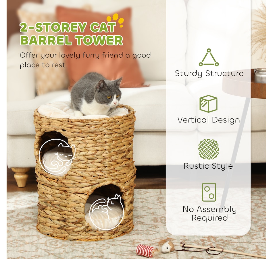 Image 923505_ALTMORE3.jpg, Product 923-505 / Price $85.74, 2-Storey Cat Condo Barrel, Small Cat Tree Tower with Cushions, Light Brown from PawHut on TSC.ca's Home & Garden department
