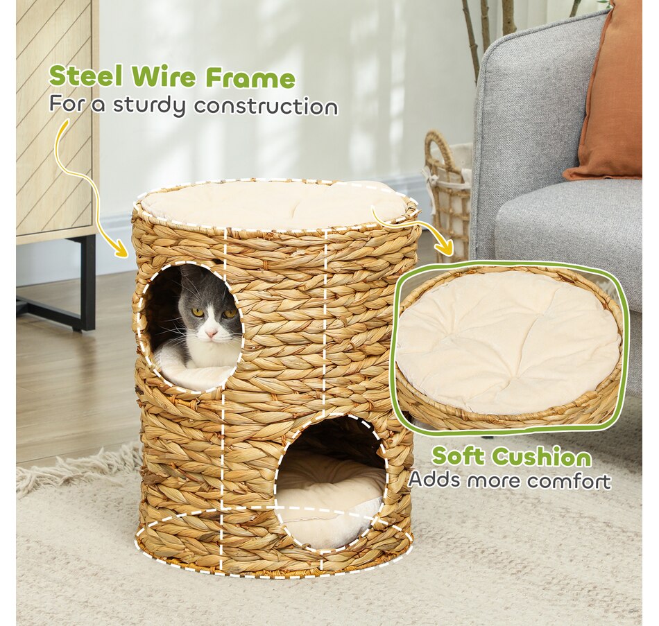Image 923505_ALTMORE5.jpg, Product 923-505 / Price $85.74, 2-Storey Cat Condo Barrel, Small Cat Tree Tower with Cushions, Light Brown from PawHut on TSC.ca's Home & Garden department