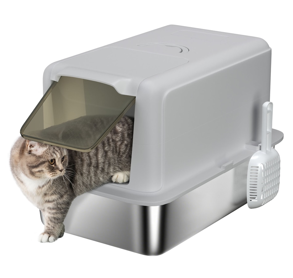 Image 923506.jpg, Product 923-506 / Price $72.99, PawHut Stainless Steel Cat Litter Box w/ Removable Lid & Scoop, Grey from PawHut on TSC.ca's Home & Garden department