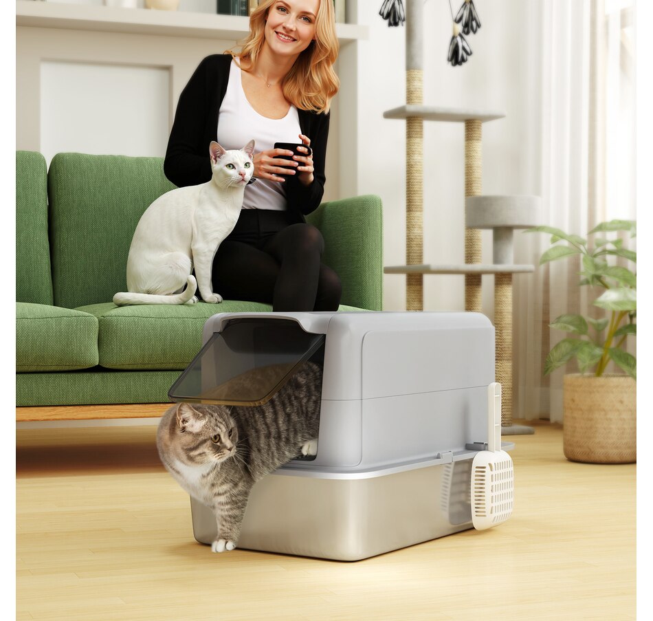 Image 923506_ALTMORE1.jpg, Product 923-506 / Price $72.99, PawHut Stainless Steel Cat Litter Box w/ Removable Lid & Scoop, Grey from PawHut on TSC.ca's Home & Garden department