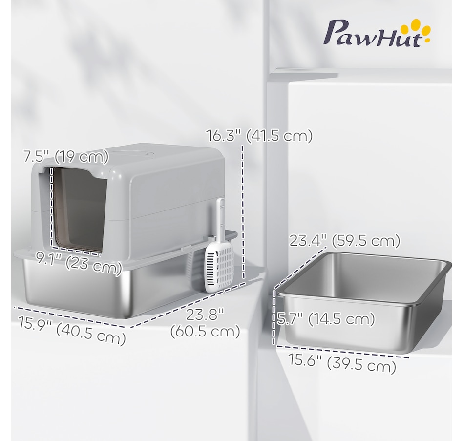 Image 923506_ALTMORE2.jpg, Product 923-506 / Price $72.99, PawHut Stainless Steel Cat Litter Box w/ Removable Lid & Scoop, Grey from PawHut on TSC.ca's Home & Garden department