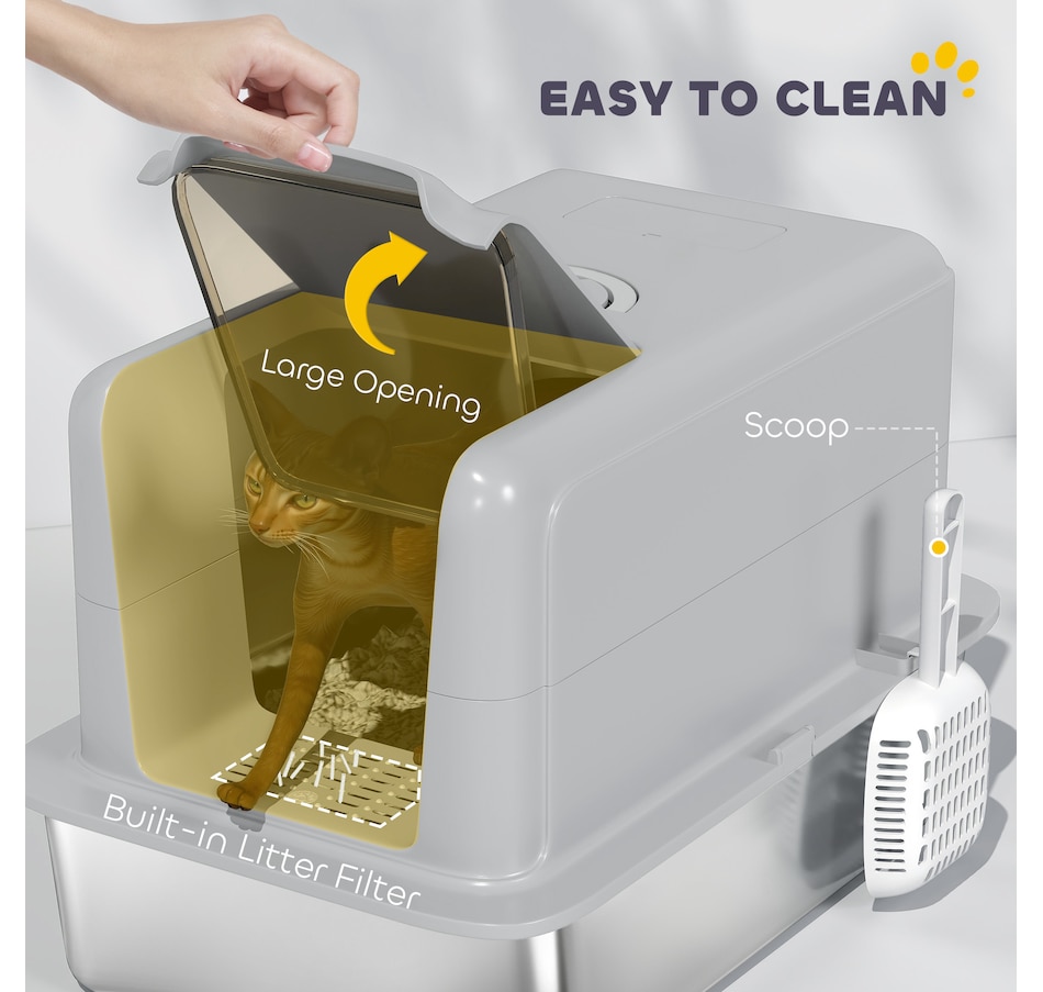Image 923506_ALTMORE6.jpg, Product 923-506 / Price $72.99, PawHut Stainless Steel Cat Litter Box w/ Removable Lid & Scoop, Grey from PawHut on TSC.ca's Home & Garden department