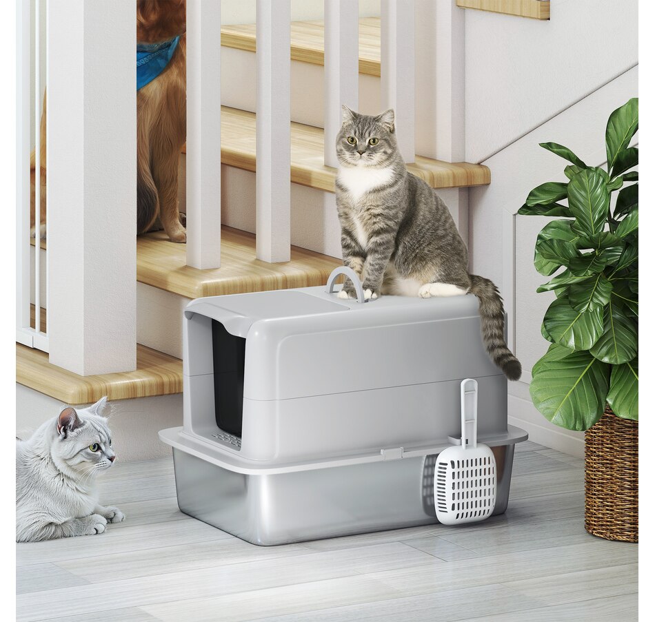 Image 923506_ALTMORE7.jpg, Product 923-506 / Price $72.99, PawHut Stainless Steel Cat Litter Box w/ Removable Lid & Scoop, Grey from PawHut on TSC.ca's Home & Garden department