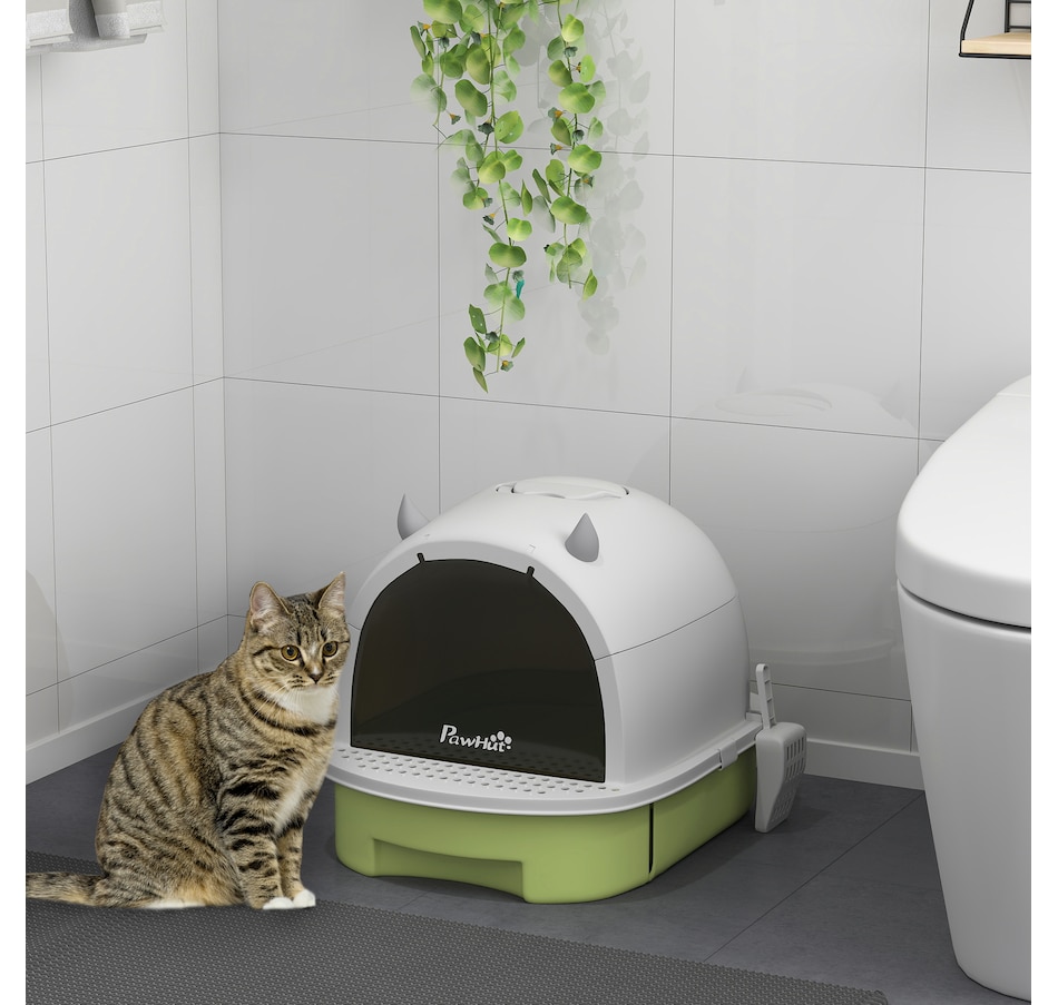 Image 923551_ALTMORE1.jpg, Product 923-551 / Price $49.99, PawHut Cat Litter Box, Enclosed Kitty Litter Box with Lid, Scoop, Green from PawHut on TSC.ca's Home & Garden department